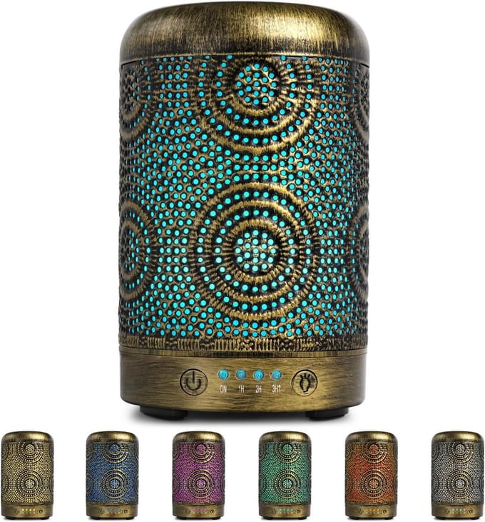 Aroma Diffuser - Luchtbevochtiger Geurlamp - Creëer Sfeer - Stille Ultrasone Werking - 100 ml - Vintage Goud