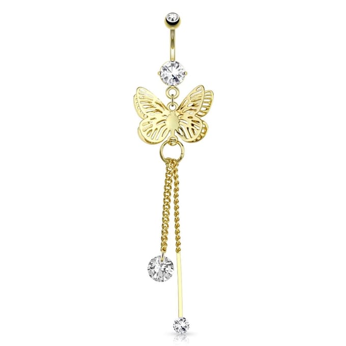 Navelpiercing vlinder hanger 3D - goud - LMPiercings