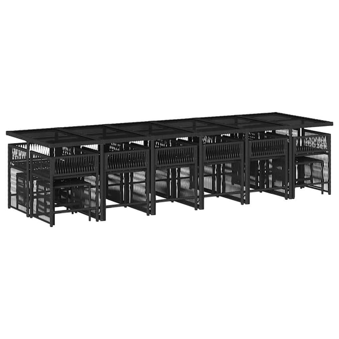 vidaXL - 17-delige - Tuinset - met - kussens - poly - rattan - zwart