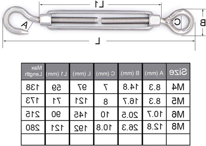 RVS Haak en Oog Spanning Lock met Draadspanning - Set van 10 Stuks voor M4/M5/M6/M8 Gebruik