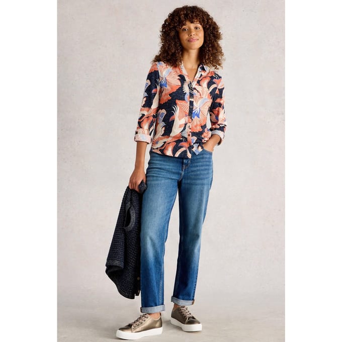 White Stuff Annie Printed Sparkle Shirt Navy Print Größe: 14 | Business hemden Outlet | Damen | Blau