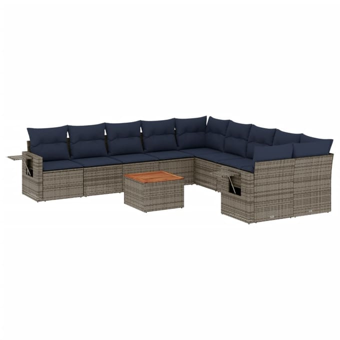 vidaXL - 11-delige - tuinbankset - met - kussens, - grijs - polyrotan