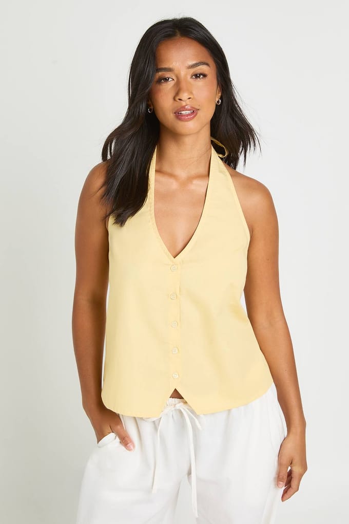 boohoo Dames Petite Relaxed Fit Halter Gilet | Citroen | Maat: 42