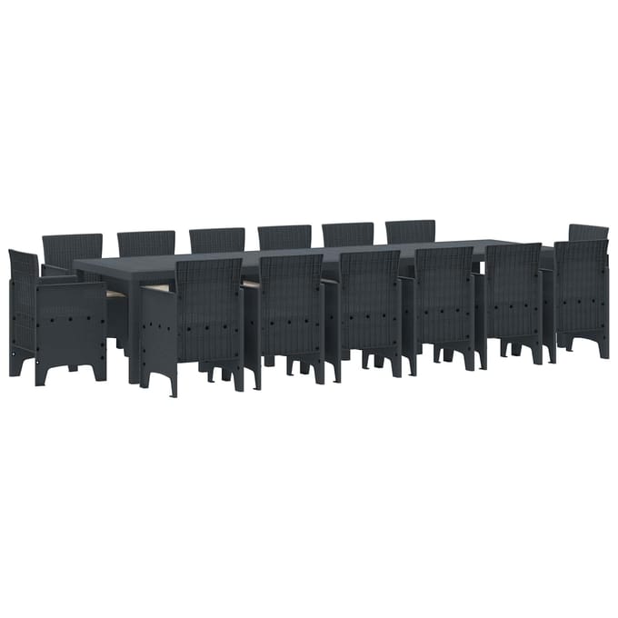 vidaXL - Tuin - Eettafel - Set - 15 - st - Antraciet - Polt - riet