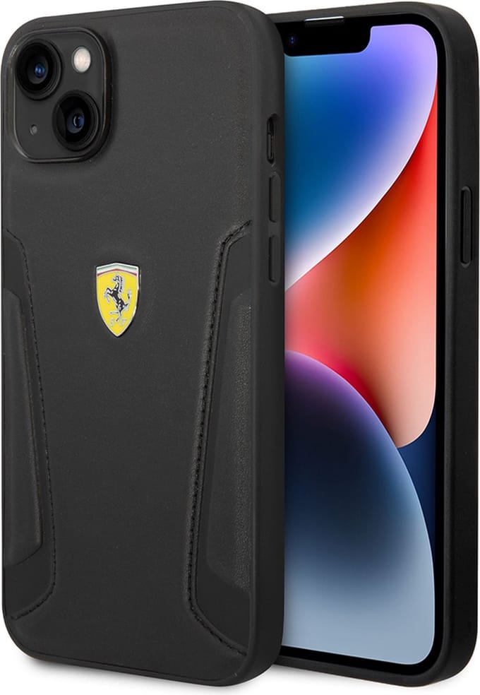 iPhone 14 Plus Backcase hoesje - Ferrari - Effen Zwart - Leer