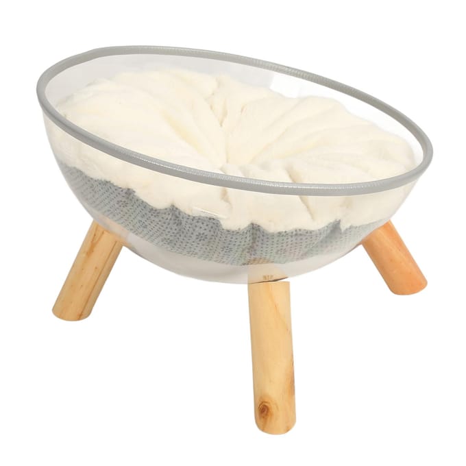 Transparante Capsule Kattenmand Stabiel Veilig Duurzaam Stijlvol Hout Verhoogd Transparant Kattenbed met Kussen white