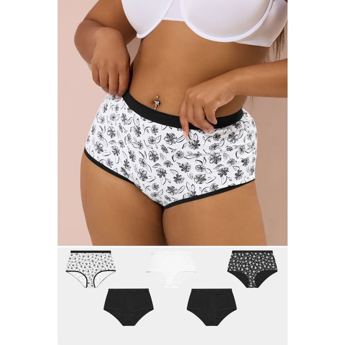 Yours 5Pack Zwartwitte Bloemenprint Volledige Slips Size 62-64