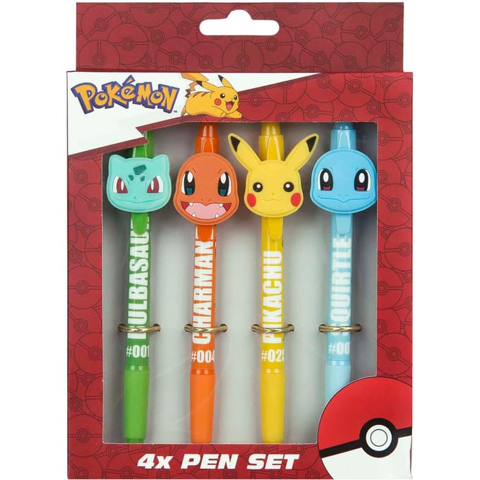 Pokémon Balpennen - set 4x stuks - multi kleuren - kantoor/school - uitdeelcadeautjes