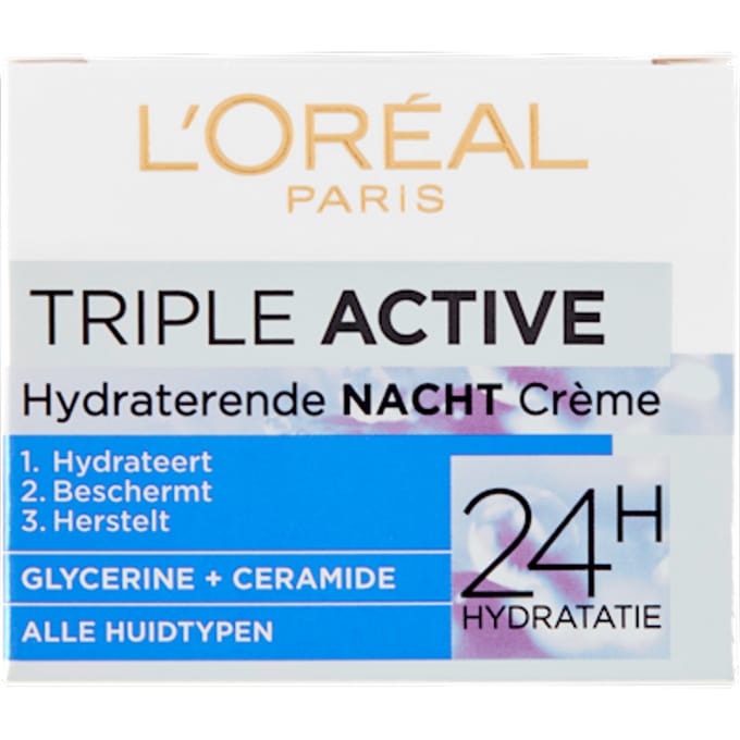 L’Oréal Paris Triple Active Nachtcrème - 50 ml - Hydraterend - Voedend