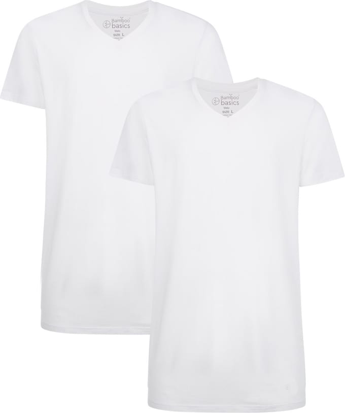 Comfortabel & Zijdezacht Bamboo Basics Long Fit T-Shirts Velo V-hals (2-pack) - Wit - XL