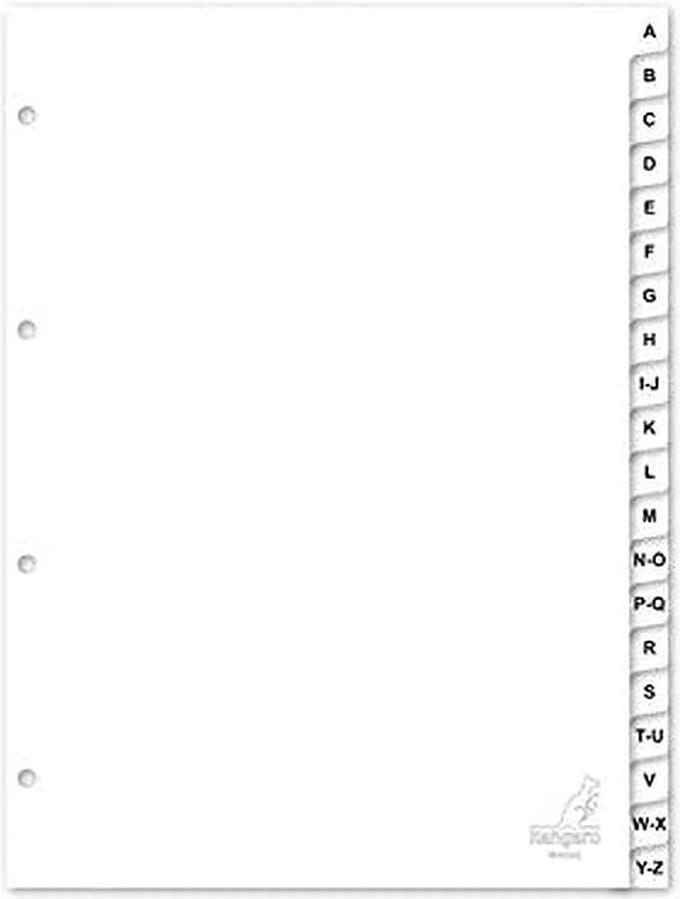 Kangaro tabbladen - A4 - PP 120 micron - wit - 4-gaats - 20-delig letters A-Z