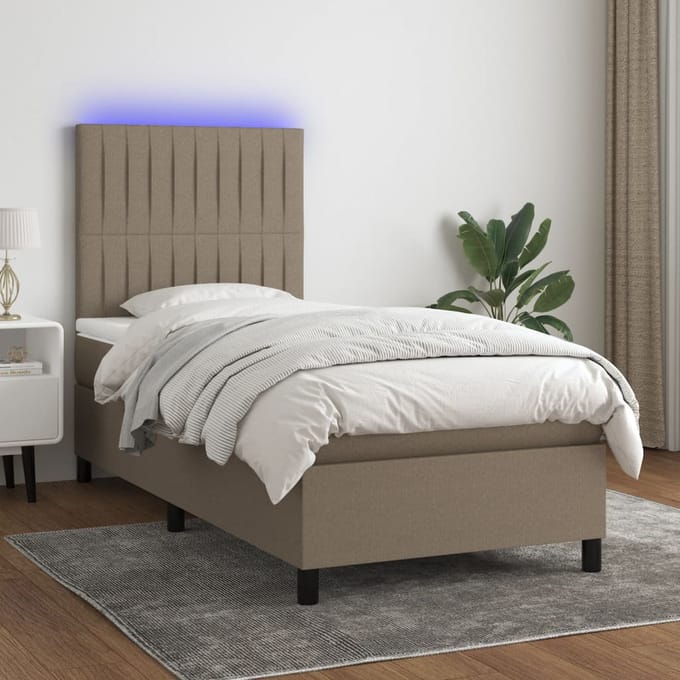 vidaXL - Boxspring - met - matras - en - LED - stof - taupe - 90x190 - cm