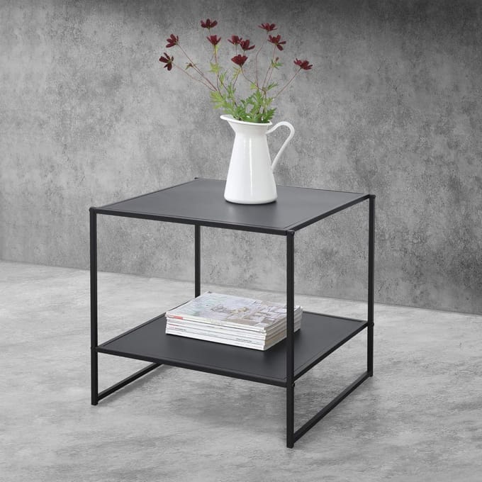 Industriële bijzettafel met onderblad - Zwart 51x53x51 cm