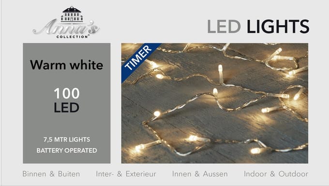 Bellatio Decorations Kerstverlichting - op batterij - 7.5 meter - Lichtsnoer transparant - met 100 leds