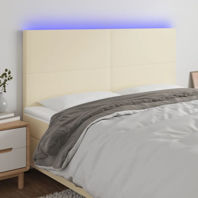vidaXL - Hoofdbord - LED - 200x5x118/128 - cm - kunstleer - crèmekleurig