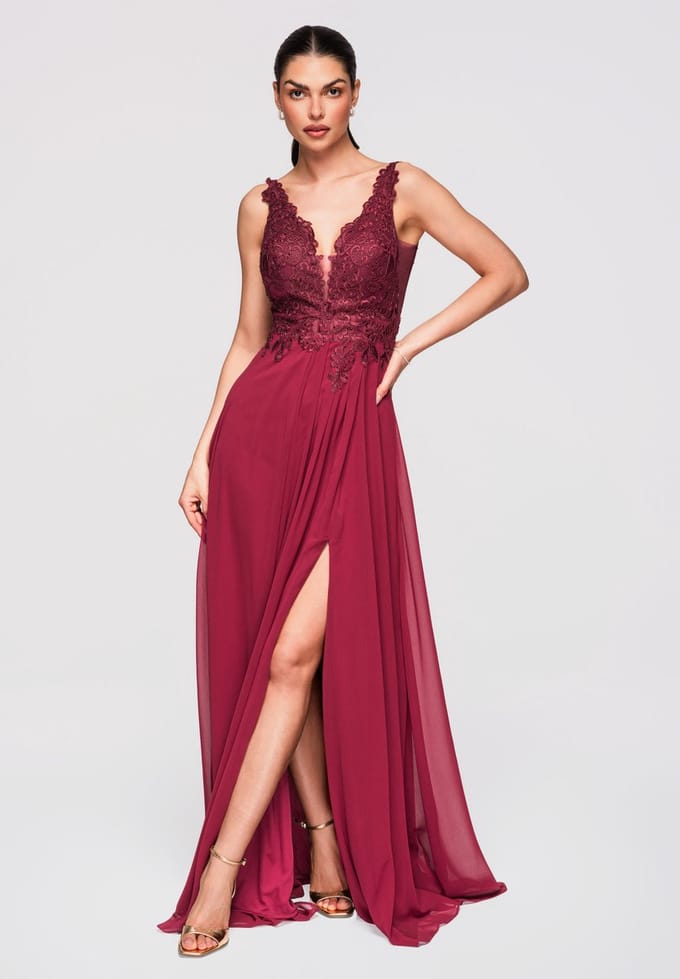 LARICA Jurk - Mouwloos - Rits - Gebloemd Bordeaux S