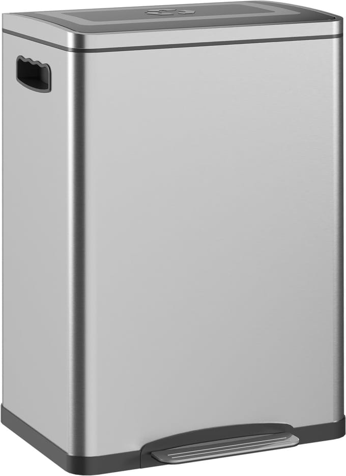 HOMCOM-Mülleimer-Edelstahl, Kunststoff-40L x 34,8B x 59H cm-Silber