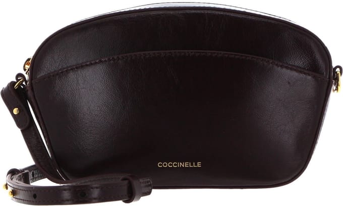COCCINELLE Leren Schoudertas Enchanteuse Mini Bag Craquele Leather Darkbrown Donkerbruin