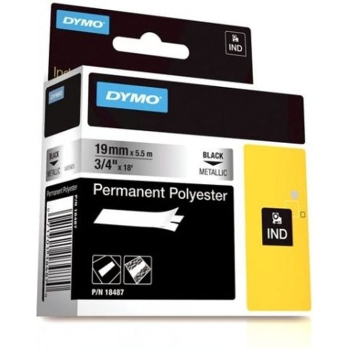 DYMO Rhino industriële labels | Permanent Polyester | 19 mm x 3,5 m | zwarte afdruk op metallic | zelfklevende labels voor Rhino & LabelManager labelprinters