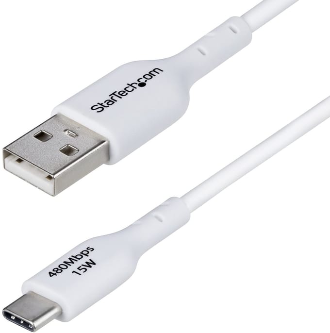 StarTech.com 1m USB-A naar USB-C Laadkabel, USB-A naar USB Type-C Oplaadkabel, Opladen & Synchroniseren, 3A Fast Charge, USB 2.0 Data Transfer Kabel, TPE Mantel, Wit