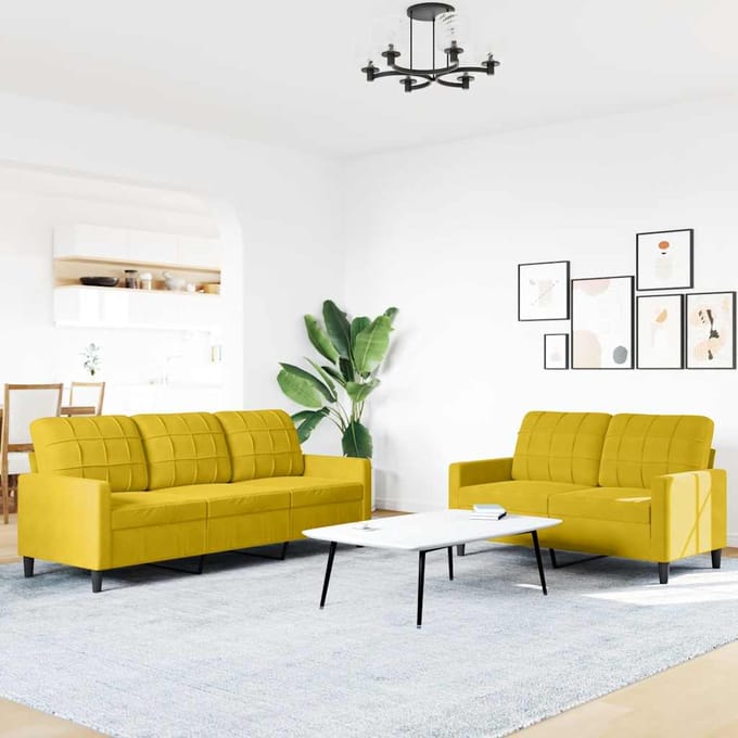 vidaXL - 2-delige - Loungeset - met - kussens - fluweel - geel