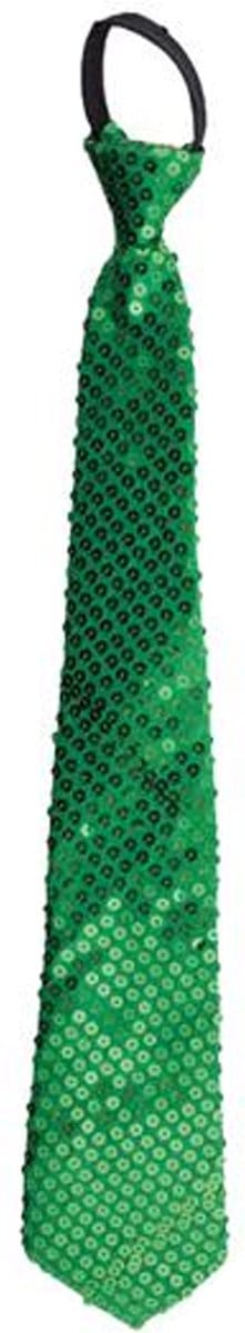 Funny Fashion Carnaval verkleed stropdas met glitter pailletten - groen - polyester - heren/dames