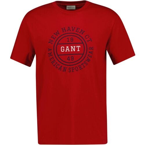 Gant T-Shirt Large New Haven Graphic Short Sleeve Crew Neck Cotton Ruby Red / male