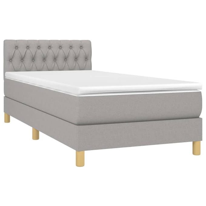 vidaXL - Boxspring - met - matras - en - LED - stof - lichtgrijs - 90x190 - cm