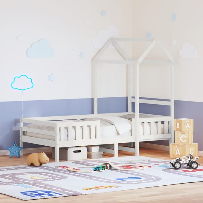 vidaXL - Bedframe - met - huisje - massief - grenenhout - wit - 80x200 - cm
