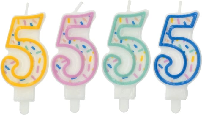 Folat - Kaars Sprinkles Cijfer 5 Assorti - 9 cm