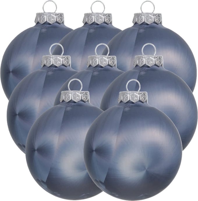 Othmar Decorations Luxe kerstballen - 8x st - 8 cm - donkerblauw - glas - ice finish