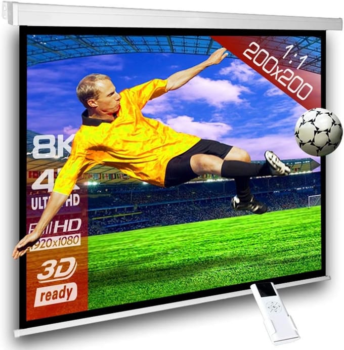 Motorized Projectiescherm 200 x 200 cm 1:1 FULL-HD 4K/8K met afstandsbediening