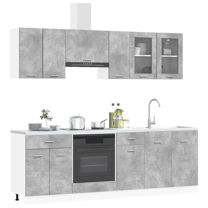 vidaXL - Keuken - Eenheid - Lyon - 8 - st - Betongrijs - Bewerkt - hout