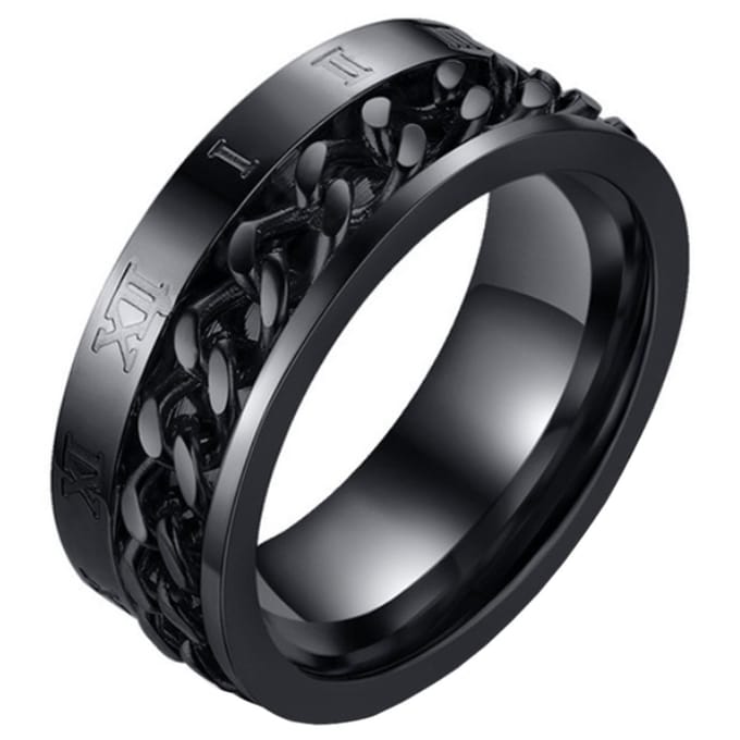 Mendes heren ring Cuban Link Roman Numeral Black-20mm