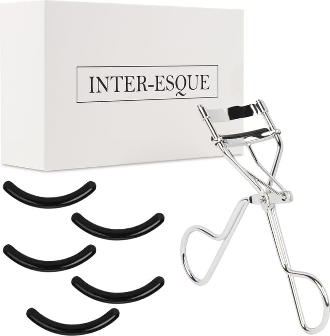 INTER-ESQUE® Wimperkruller - Eyelash Curler - 5 Extra Siliconen Pads - Zilver