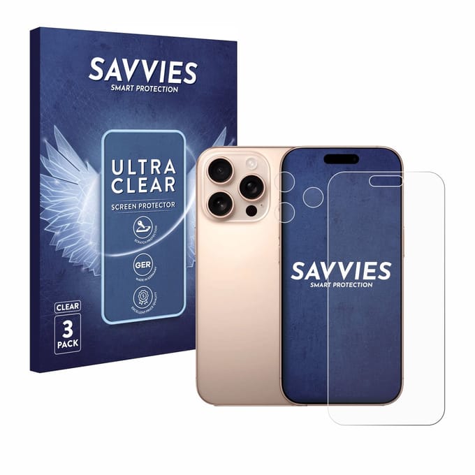Savvies - Screenprotector voor Apple iPhone 16 Pro Max (Voor+Camera) - Folie Beschermfolie transparant 6 Stuks