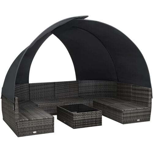 vidaXL - 9-delige - Loungeset - met - luifel - poly - rattan - antraciet