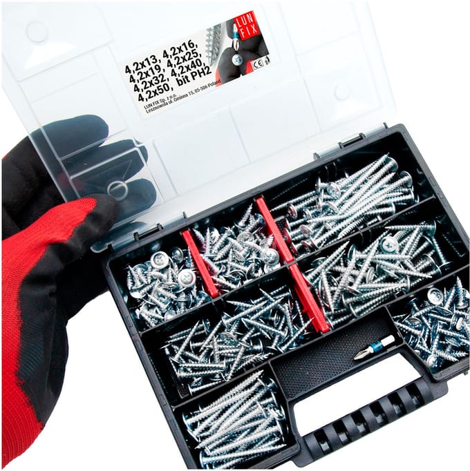 LUN FIX - Plaatbouten assortiment - 290 stuks - met koffer - bit assortimentsdoos