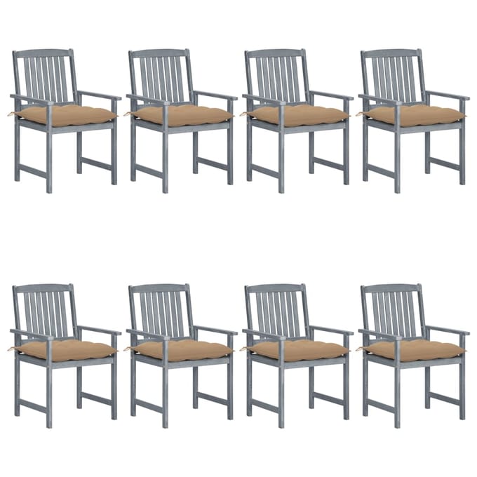 vidaXL - Tuinstoelen - 8 - st - met - kussens - massief - acaciahout - grijs