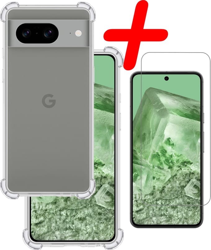 Hoesje Met Screenprotector - Geschikt voor Google Pixel 8 - Sterk & Shockproof - Siliconen Case - Back Cover - Telefoon Hoes - Shock Proof - Transparant