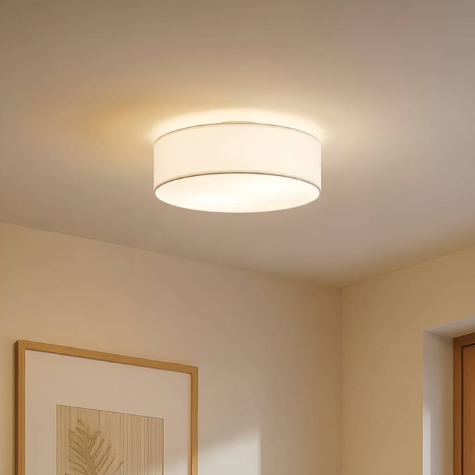 Lindby - plafondlamp - 3lichts - stof, metaal - H: 17 cm - E27 - crèmewit, mat nikkel