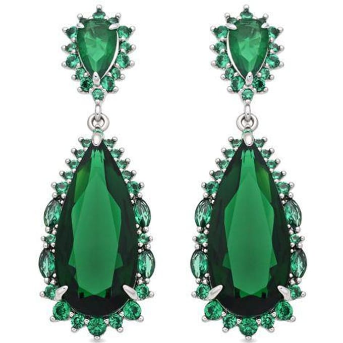 Luxenter Emerald Zirconia Metaallegering Oorbellen Rhodium Afwerking - Cakrolm