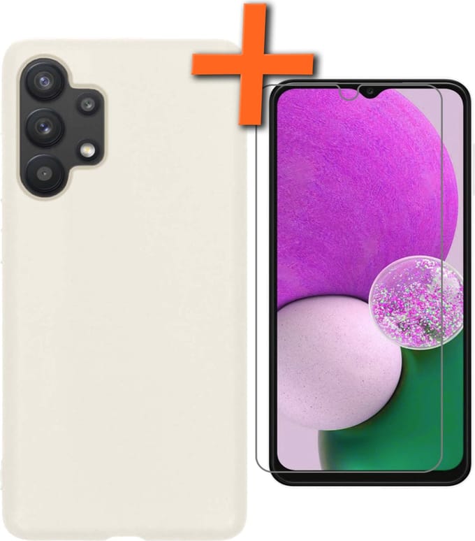 Hoes - Met Screenprotector - Geschikt voor Samsung Galaxy A13 4G - Sterk & Shockproof - Back Cover - Siliconen Case - Telefoon Hoes - Wit