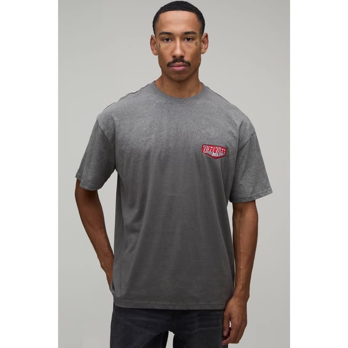 Oversized Ofcl Men's Geborduurd Spray Wash T-shirt | Charcoal | Size Small