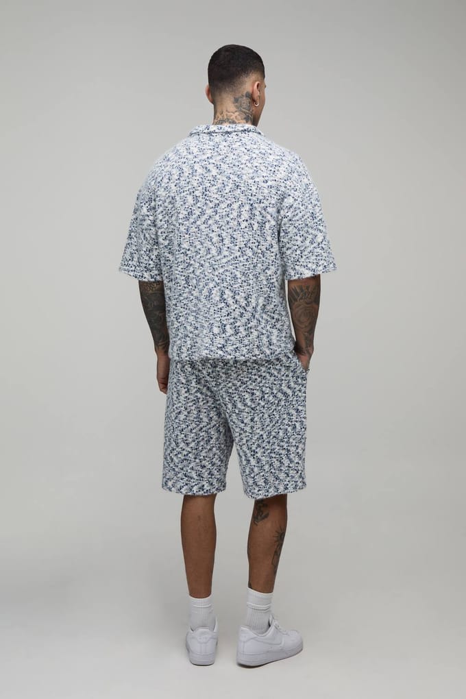 Tall Geborsteld Bouclé Oversized Shirt & Relaxed Short Set | Size Medium