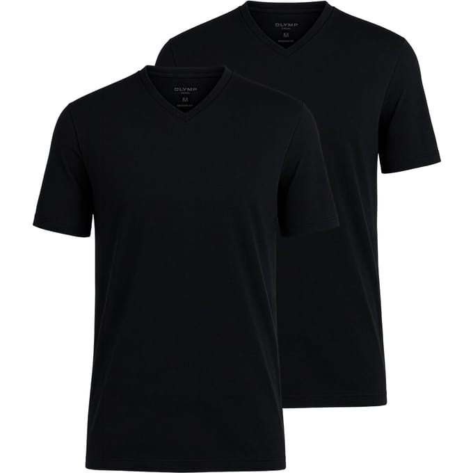 T-shirt met geribde V-hals in een set van 2 stuks