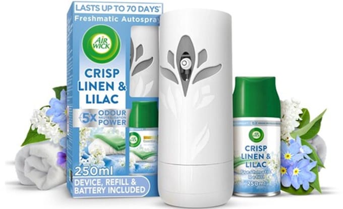Airwick Freshmatic Max Houder + navulling Crisp Linen & Lilac 250 ml