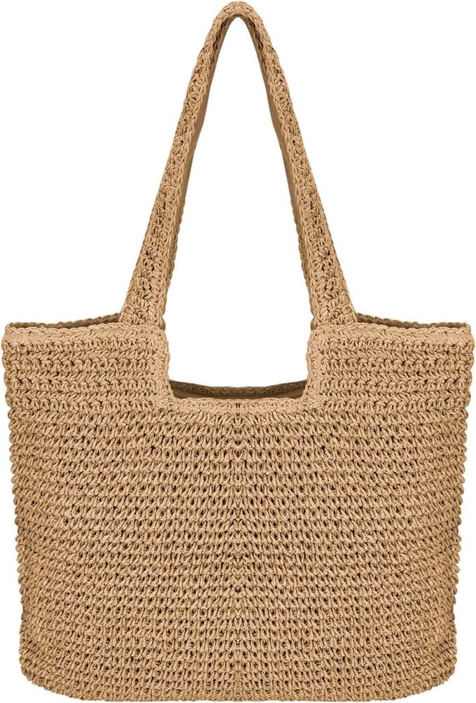 Zomer strandtas van stro handwerk - Boheemse schoudertas voor dames - bruin