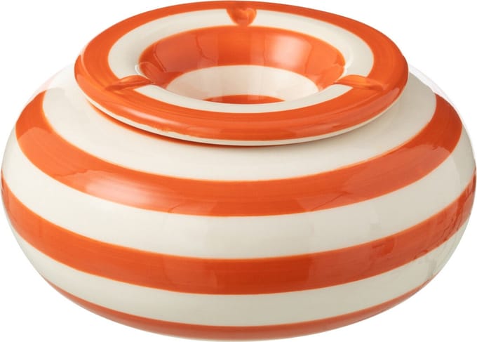 J-Line asbak Granada Stripes - keramiek - wit/oranje - large