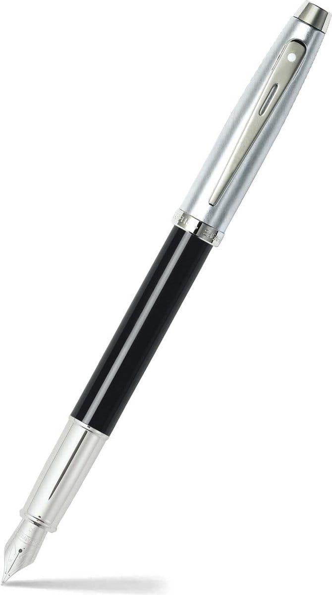 Sheaffer vulpen - 100 E9313 - F - Glossy black barrelbrushed chrome, chrome plated